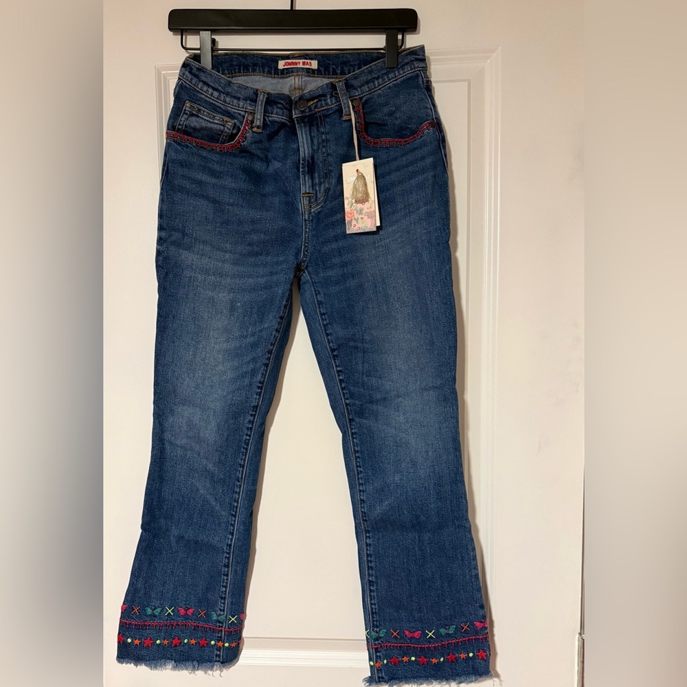 Johnny Was Avery baby boot crop embroidered jeans size 27